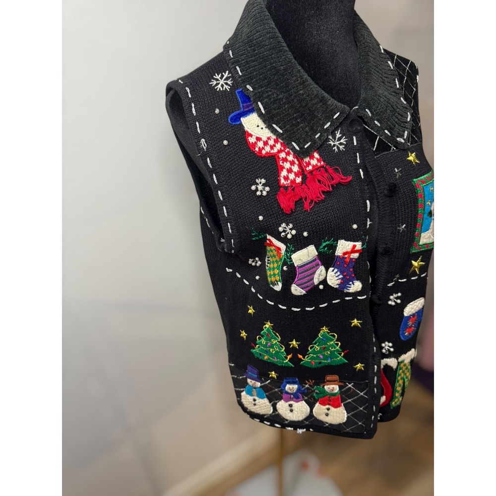 Vintage Grandma Studio Joy Ugly Christmas Embroidered Vest Womens Small Holiday - Picture 5 of 7